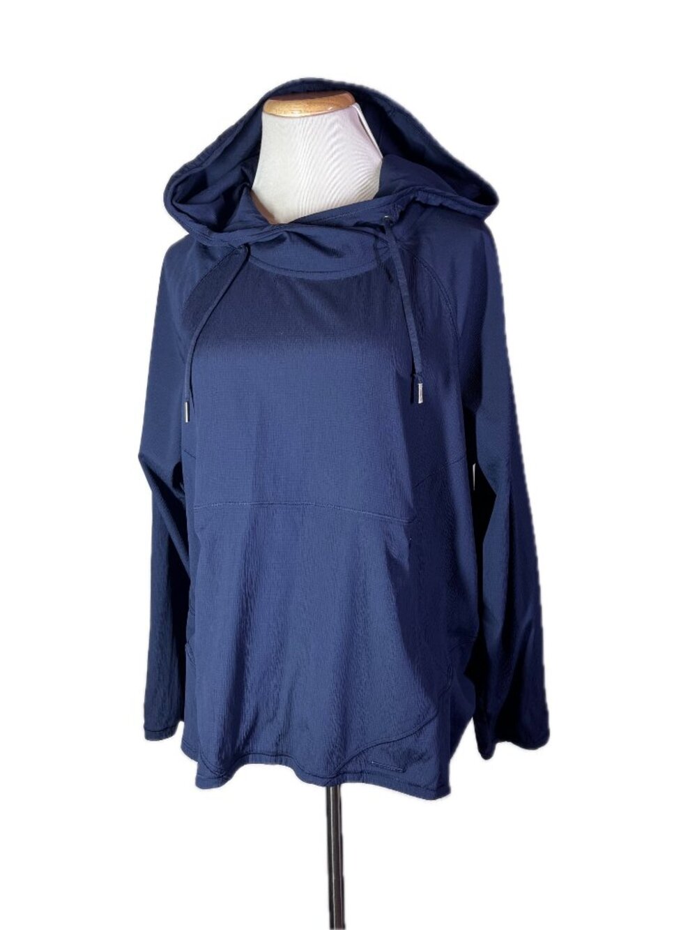 Athleta Size M Teton Anorak Light Jacket Navy Blue Packable Hooded